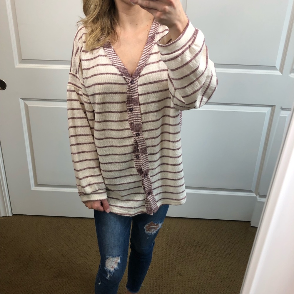 MAROON STRIPED TOP - Picture 2 of 8